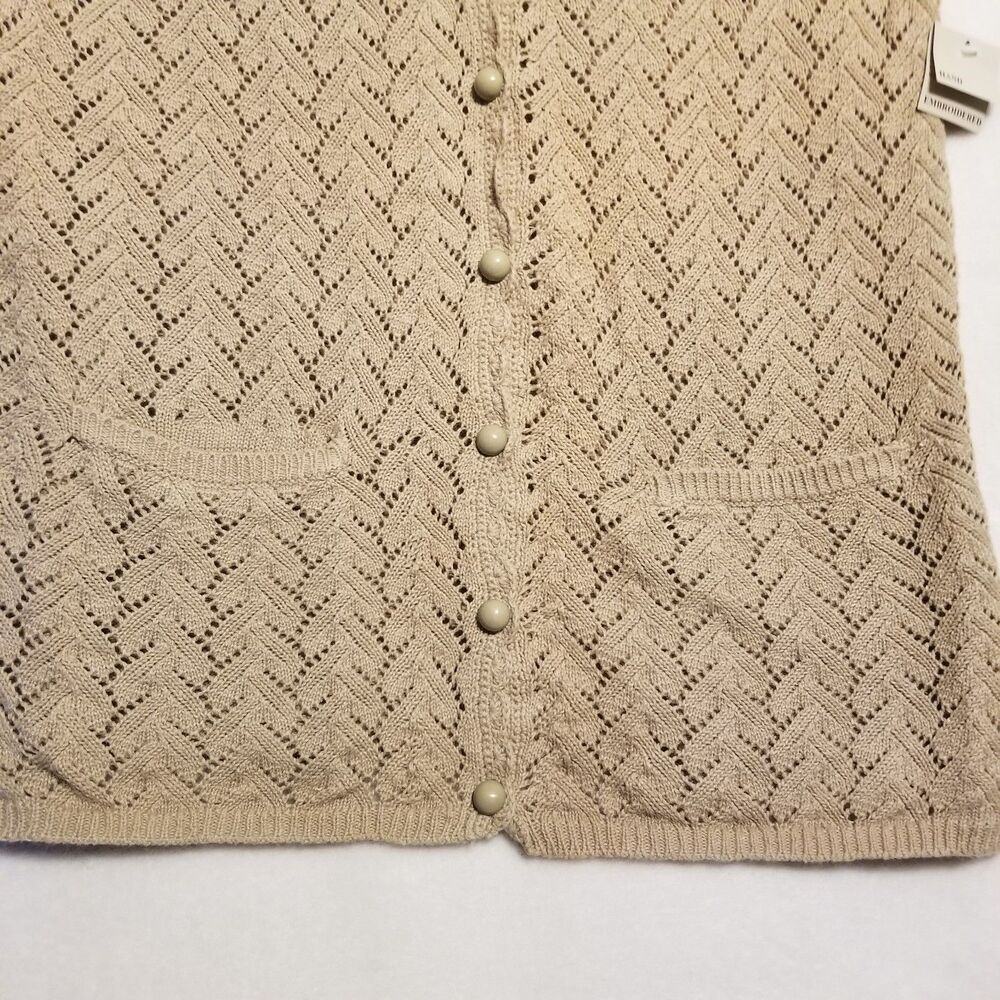 Capacity M Sweater Vest Tan Cotton Blend Crochet Bohemian Sheer Boho Vintage NEW - Picture 2 of 10